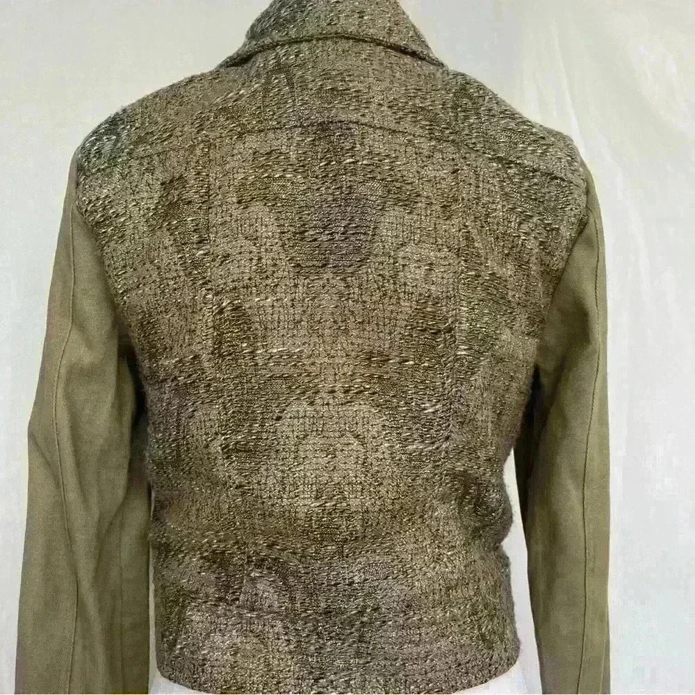 MinkPink olive, tan and metallic lined jacket with zipper detail. - Picture 12 of 16